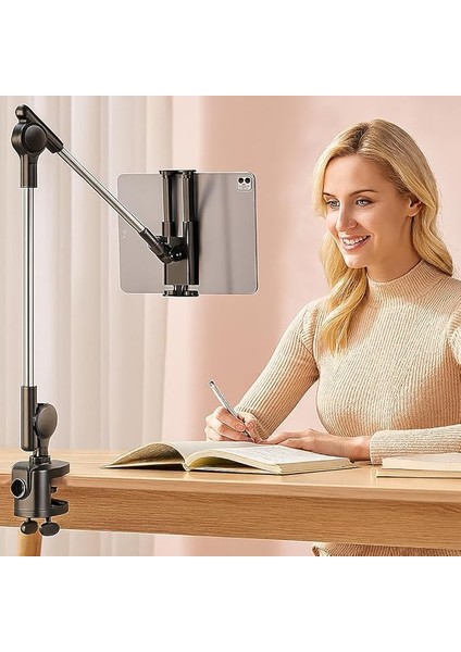 Profesyonel Kullanım Için Tablet Tutucu Ofis ve Ev Için Profesyonel Tablet Standı – 12.9” Kadar Uyumlu, Ayarlanabilir Kol ve Dönüş Açısı, ZM-050