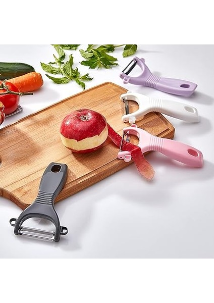 Ergonomik Sebze ve Meyve Soyacağı, Paslanmaz Çelik Döner Bıçaklı, Plastik Saplı, Beyaz, 13X6X2 cm modelleri