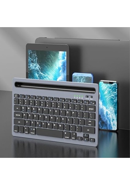 BK100 Kablosuz Bluetooth Şarj Edilebilir, Çoklu Cihaz ile Uyumlu, Telefon/tablet Tutucu Kart Yuvası, Akıllı Uyku Modlu, 40 Saat Çalışma, 78 Tuş, Kompakt Ultra Ince Qwerty Türkçe Q Klavye Gri fiyatları