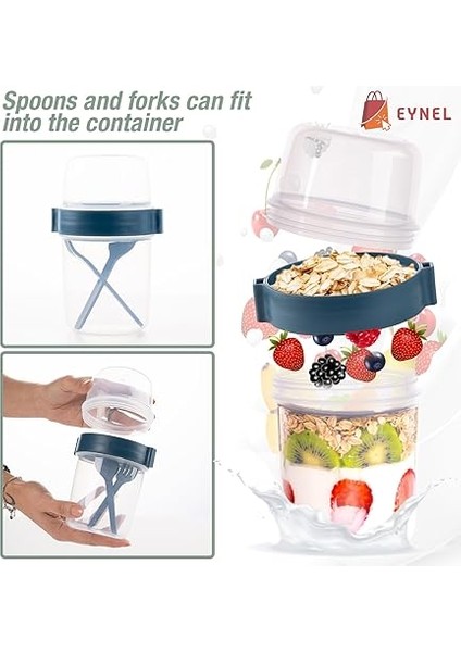 ml Take-Go Kaşıklı Hazneli Meyveli Müsli Kabı Piknik Iş Yoğurt Süt Bardağı Kapaklı ve Kaşıklı Kahvaltı Bardakları, Tahıl Tepesi Yulaf Ezmesi Granola (Gece Mavisi) fiyatları