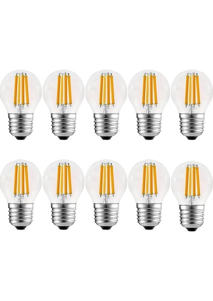 Geldi 6 Watt Mini Top Ampul LED Filament G45 Şeffaf Cam Rustik Ampul E27 Duy 3000K Gün Işığı 10 Adet