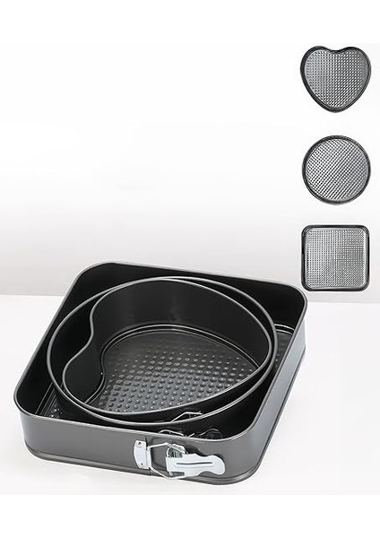 Çelik 3 Parça 22-24-26CM Kalp Yuvarlak Kare Kelepçeli Kek Kalıbı CIN798SY fiyatları