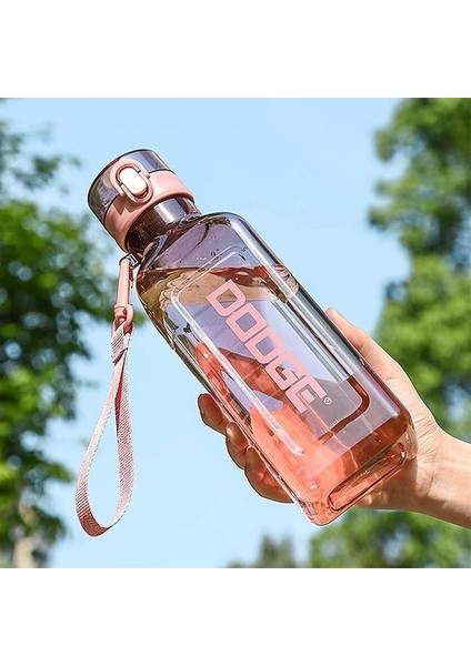 Spor Su Şişesi, Sızdırmaz 1l Spor Şişesi, Bpa Içermeyen Spor Su Şişeleri, Şeffaf Kare Su Şişesi, Fitness, Kamp, Doğa Sporları Için Taşınabilir Su Şişesi (Pembe)