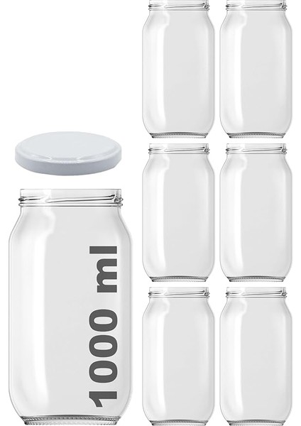 1000 ml Konserve Kavanoz Metal Kapaklı Şeffaf Cam 1000 cc Paşabahçe 6 Adet (Beyaz Kapak)
