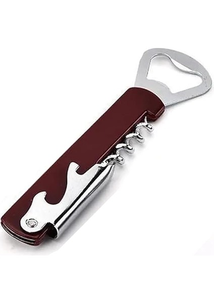 Metal Tirbuşon ve Şişe Açacağı Seti (Bordo)