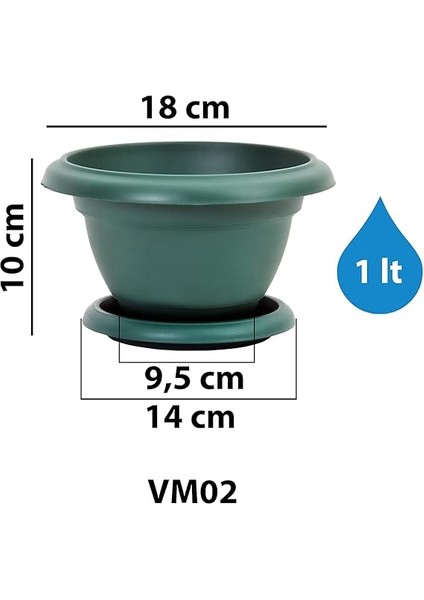 VM02 2 No Villa Menekşe Saksı Set 1 Litre 18 Cm, Yeşil fiyatları