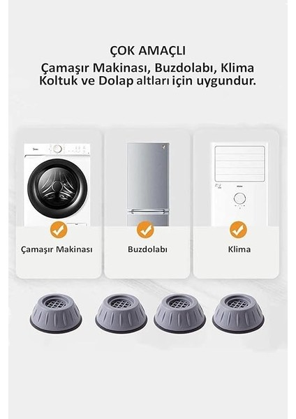 4 Adet Çamaşır Makinesi Altlığı Titreşim Sarsıntı Önleyici Kaydırmaz Stoper Sağlam Ayak fiyatları