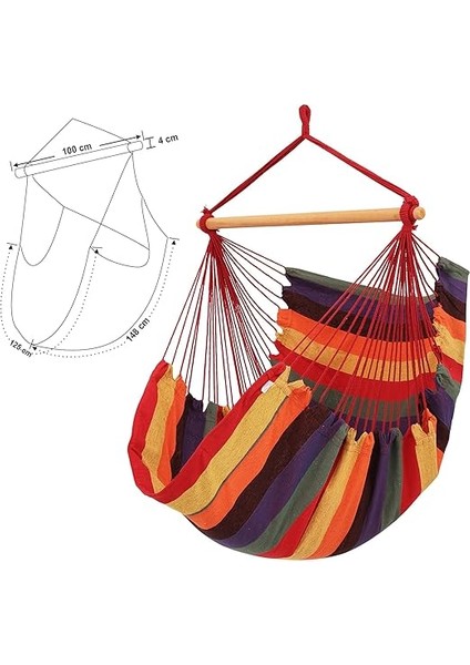 Hamak Sandalye, 180 x 125 cm Tüv Rheinland Maks. Statik Yük 200 Kg, Iç ve Dış Mekan, Gökkuşağı Renkleri, GDC185 fırsatları