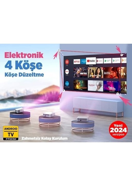 495W 4K Destekli Wi-Fi + Buetooth LCD LED Projeksyon Cihazı - 220 Inç Yansıtma -Dolby Audio Hoparlör modelleri