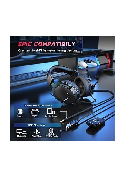 3,5 mm Ses Jaklı Oyun USB Kulaklığı, 7.1 Surround Ses, Çıkarılabilir Mikrofon, Ses Kontrolü, Kablolu Kulaklıklar Siyah Ps5/ps4/anahtar/xbox Denetleyici H9 Için fiyatları