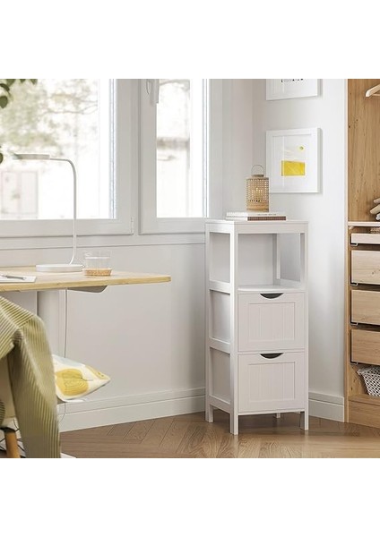 Banyo Dolabı, Çok Amaçlı Banyo Rafı, 4 Katlı, Ahşap, Köşe Dolabı, Ilaç Dolabı, Beyaz, BBC42WT, 30 x 89 x 30 cm fırsatları