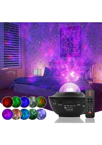 Galaksi Gökyüzü ve Yıldızları Yansıtan Gece Lambası Hoparlör Özellikli LED Rgb Işıklı Uzaktan Kumandalı 3 Farklı Aydınlık Seviyesi Telefon ile Bluetooth Bağlantı 13CM x 16CM SP17