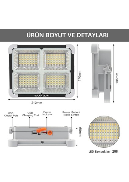 Solar LED Projektör Gri Renk Cata 200W Güneş Enerjili Portatif LED Işık Taşınabilir Sokak Aydınlatması fırsatları