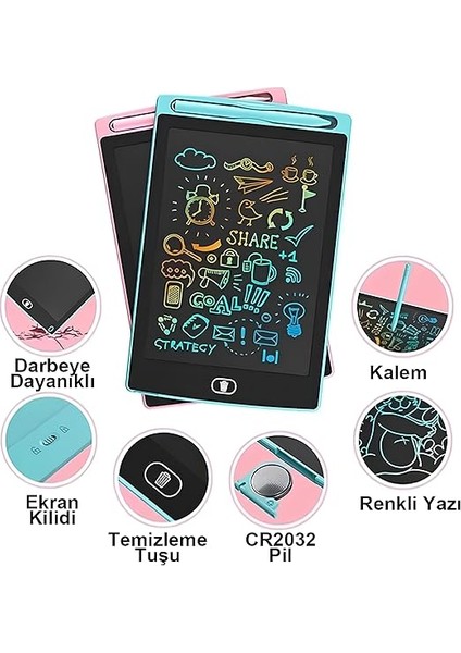 10 Inç Renkli LCD Yazı Tableti - Pembe - Çocuklar Için Eğitici Çizim Tableti, Kalemli Silinebilir Ekran, Kağıt Tasarruflu Taşınabilir Not Defteri (3+ Yaş) modelleri