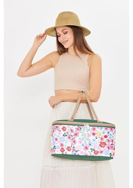 22 Litre Piknik/kamp Çantası Sepeti. Termal Termos Çanta (Sıcak-Soğuk Koruma Sağlar) Flower