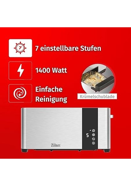ZLN6234 Dijital Ekmek Kızartma Makinesi | 4 Dilim Kapasite | 7 Kademeli Isı Ayarı | LED Ekran | Yeniden Isıtma ve Buz Çözme Fonksiyonları | 1400W indirimleri