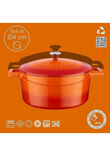 Metal Döküm Yuvarlak Tencere, 24 Cm, Turuncu fırsatları