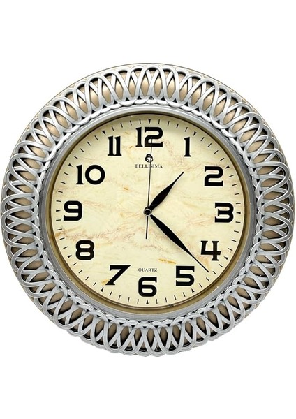 BL-1057 Serisi Klasik Kadran Işleme Desenli Sessiz Akar 30 cm Duvar Saati Gold-Gri