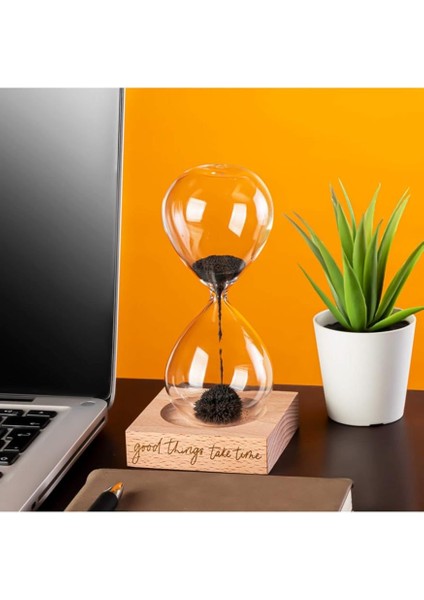Güzel Şeyler Zaman Alır Mottolu Ahşap Kaideli Manyetik Kum Saati Standlı Mıknatıslı Kum Saati indirimleri