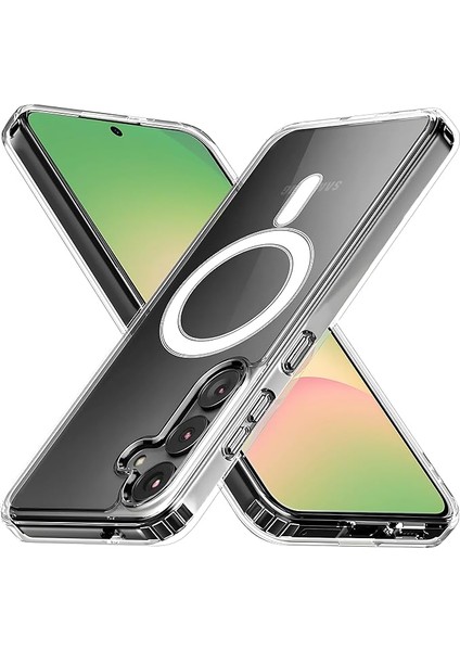 Samsung Galaxy A56 Için Şeffaf Kılıf Magsafe Aksesuarları ile Uyumlu Arkası Sert Pc Köşeleri Darbe Emici Silikon A56 Için Kılıf Sararmaya Dayanıklı Kalın Koruyucu Güçlü Manyetikli A56 Kılıf