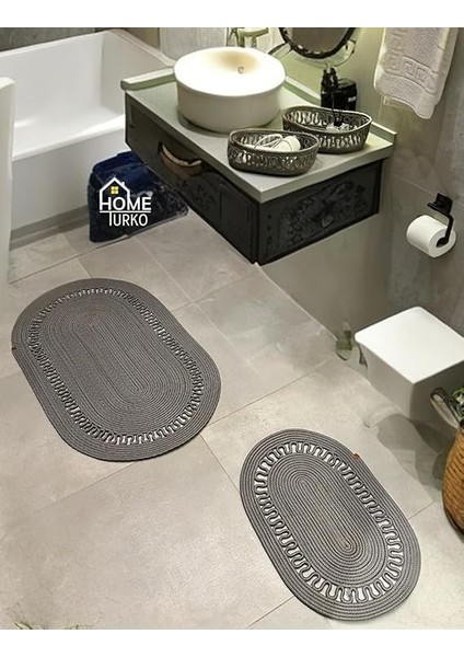 Jüt Banyo Paspas Takımı ve Sepet - Kaymaz Taban, Süper Emici, Makinede Yıkanabilir, Doğal Hasır Görünümlü Dekoratif Banyo Paspası (50X80 cm & 40X60 cm Paspas, 30X20X10 cm Sepet) (Gri) fiyatları