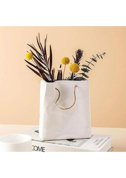 Studıo Dekoratif Seramik Çanta Şeklinde Vazo CB001-WH (Beyaz)