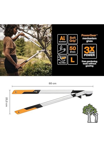 Yeşil Ağaç Için Baypas Bıçaklı Budama Makası, Powergear x Raf Sistemi, Boyut L, Yapışmaz Kaplama, Kesme Çapı: 5 Cm, Sertleştirilmiş Çelik, Uzunluk: 80 Cm, Siyah/turuncu, LX98, 1020188 fiyatları