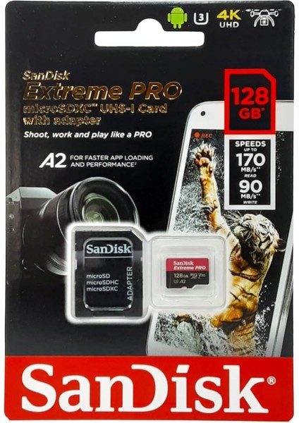 Extreme Pro 128 GB Microsdxc Hafıza Kartı SDSQXCY-128G-GN6MA, 170 Mb/sn'e Kadar