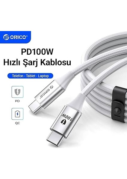 100W 5A Pd Type-C To Type-C Hızlı Şarj ve Data Kablosu Beyaz 1 Metre modelleri