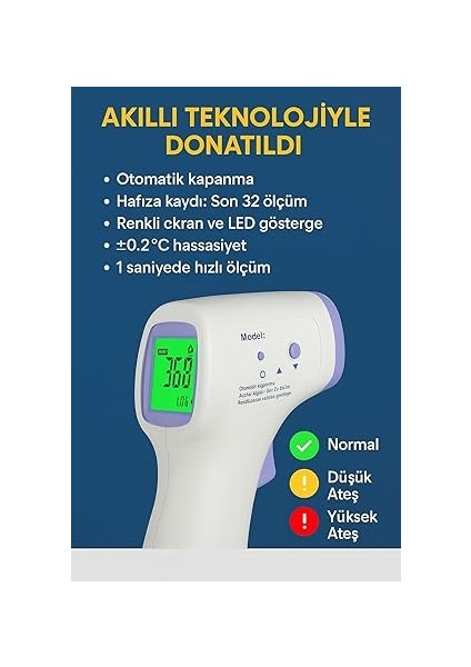 Dijital Temassız Ateş Ölçer Termometre Tabanca Model Hafızalı Pilli Bebek Çocuk Kedi Köpek Ortam Nesne Yemek Havuz modelleri
