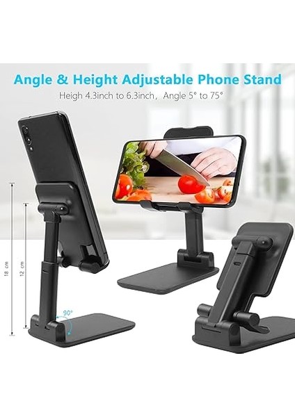 Cep Telefonu Standı, Katlanır Masaüstü Telefon Standı, Açı Yüksekliği Ayarlanabilir Cep Telefonu Tutacağı, Masa, Ofis, Tablet Standı Tüm Telefonlarla Uyumlu 10-25 cm Cep Telefonu/tablet modelleri