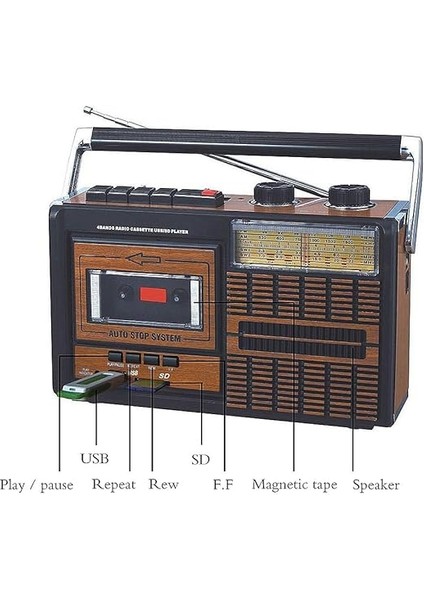 Yeni Nesil Radyo USB Sd Fm Bluetooth Kaset Çalar Müzik Kutusu Retro El Tutamaçlı Taşınabilir fırsatları