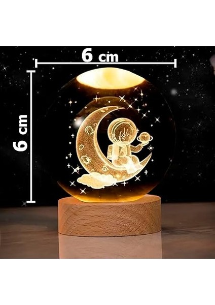 Ahşap Standlı Cam Küre Işıklı Göz Yormayan Ay ve Astronot Motifli Masaüstü Aydınlatma Gece Lambası Dekoratif Çocuk Odası Salon Yatak Odası Lamba 6cm x 6cm (Astronot) fiyatları