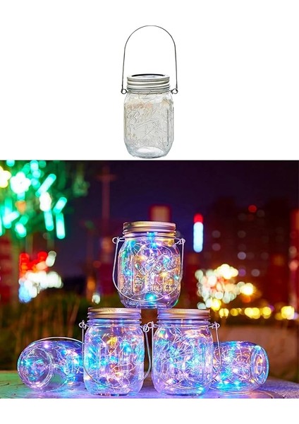 Solar Technology Güneş Enerjili 3W Rgb Çok Renkli Kavanoz Peri LED Asma Aparatlı 20 LED Bahçe, Ağaç, Balkon, Güverte, Yazlık, Veranda, Havuz Kenarı Aydınlatması Su Geçirmez