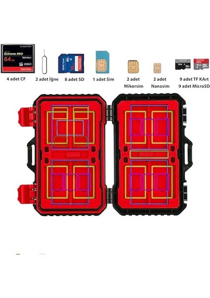 Case 24 Slot Çoklu Hafıza Kartı ve Micro Sd Kart Taşıma Çantası Micro Sd Kart Kutusu (Kırmızı) fiyatları