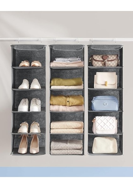 Asma Düzenleyici, Dolap Düzenleyici, Asma Raf, Asma Depolama, Katlanabilir ve Yerden Tasarruf, Metal Kancalar ve Bambu Ekler, Keten Dokusu, Gri RYCH06G indirimleri