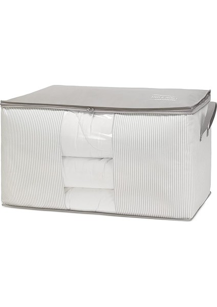 Home Textile Mega Boy Pvc Pencereli Gri Çizgili Stuff & Things Hurç 75 x 40 x 40 cm