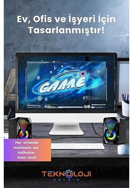 Hoparlörü LED Işıklı Rgb Laptop Pc Uyumlu 1+1 Speaker fiyatları