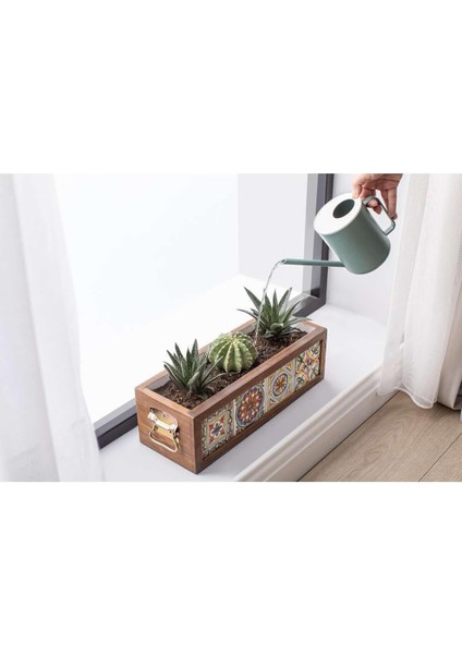 El Yapımı 4 Meksika Çinili Dekoratif Modern Ahşap Dikdörtgen Bahçe Balkon Saksı Saksılık Çiçeklik modelleri