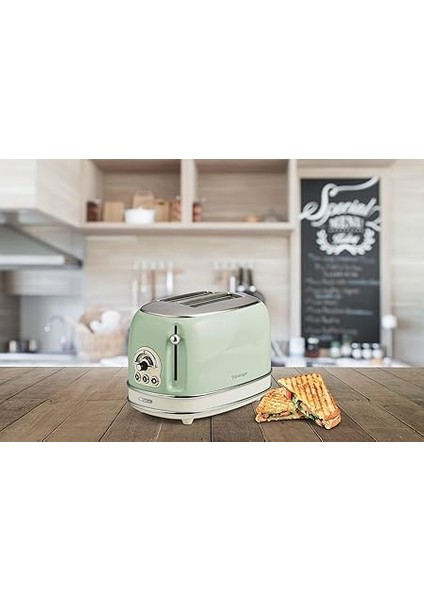 Vintage Ekmek Kızartma Makinesi 2 Dilim Yeşil 0155/14-810 Watt, Metal Gövde, 2 Dilim Kapasite, Buz Çözme, Isıtma, 6 Kızartma Ayarı, Kolay Temizlik, Çıkarılabilir Kırıntı Tepsisi fiyatları