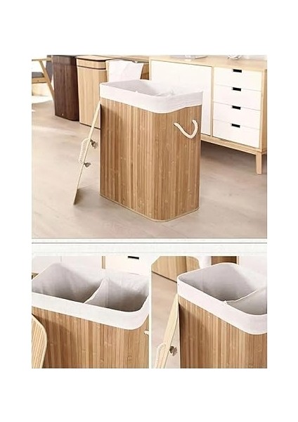 Çamaşır Sepeti, 2 Bölmeli, Çıkarılabilir Çamaşır Torbalı, Katlanabilir fiyatları