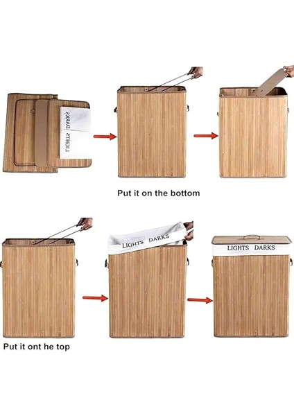 Çamaşır Sepeti, 2 Bölmeli, Çıkarılabilir Çamaşır Torbalı, Katlanabilir fırsatları