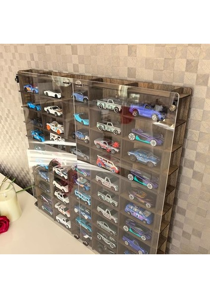 Kapaklı 1/64 Ölçek 50ARAÇ Hotwheels Matchbox Metal Araç Uyumlu Model Oyuncak Araba Rafı-Kahve modelleri