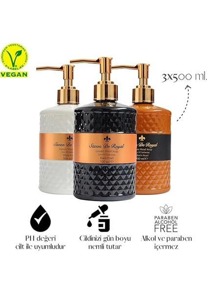 De Royal Luxury Vegan Sıvı Sabun 500 ml 3 Adet (Karma Paket) fiyatları