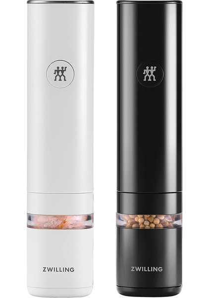Enfinigy Elektrikli Tuz ve Karabiber Değirmeni, Seramik Değirmenli ve LED Aydınlatmalı, USB ile Şarj Edilebilir, 2 Parçalı Set: Siyah ve Beyaz