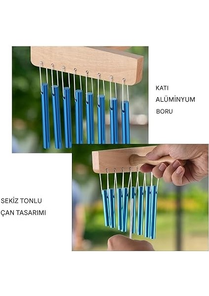 Chimes Perküsyon - 8 Sesli Ahşap Yoga Zili - Dayanıklı Alüminyum Tüp Yapılı Okul Sınıfı ve Ev Içi Kullanım Için Vuruş Çubuğu ile Başlangıç Seviye Müzik Ekipmanı indirimleri