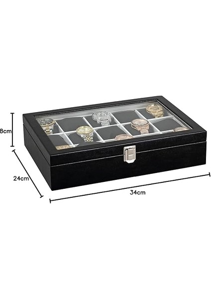 15 Li Siyah Deri Ahşap Üzeri Cam Saat Kutusu ST15-23 modelleri