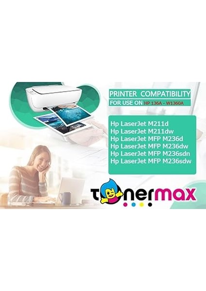 Hp Laserjet Mfp M236DW Muadil Toner - Çipli / W1360A / 136A / Hp ile Uyumlu modelleri