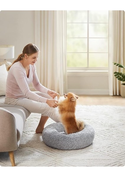 Kabarık Köpek Yatağı, Kedi Yatağı, Çörek Yastığı, Yıkanabilir, Çıkarılabilir Orta Dolgulu, Uzun Peluş, 60 cm Çap, Ombre Gri PGW038G01 fiyatları