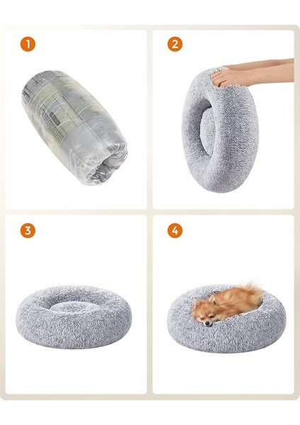 Kabarık Köpek Yatağı, Kedi Yatağı, Çörek Yastığı, Yıkanabilir, Çıkarılabilir Orta Dolgulu, Uzun Peluş, 60 cm Çap, Ombre Gri PGW038G01 fırsatları